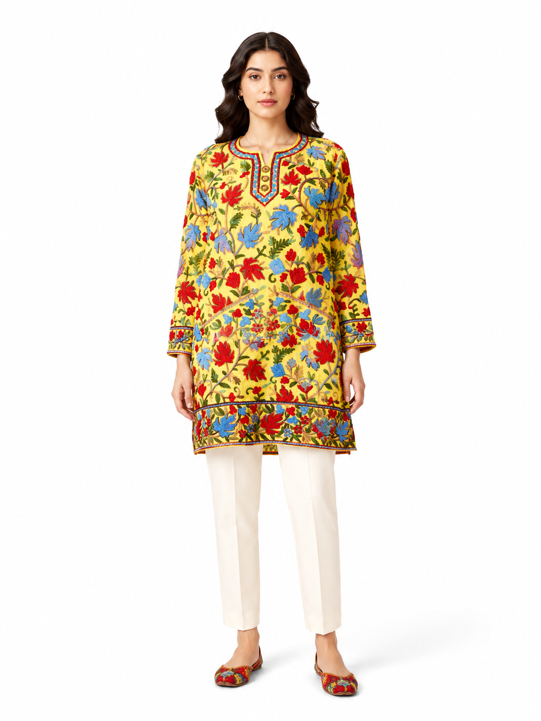 Noor : chinar embroidery summer kurti | Yellow